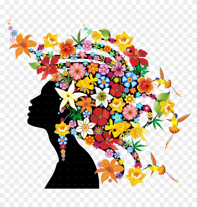 Exotic Girl Portrait With Flowers On Hair-jpg1000 - Flowers In Hair Cartoon #291623