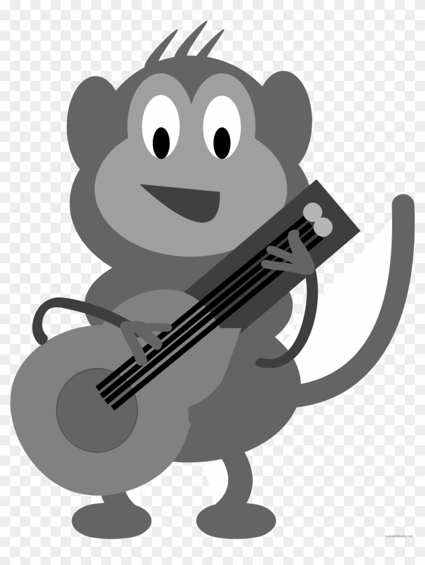 Monkey Animal Free Black White Clipart Images Clipartblack - Custom Monkey Playing Guitar Shower Curtain #292006