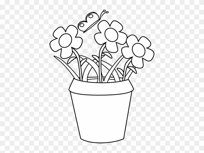 White Flower Clipart The Garden Clipart - Flower Pot Black And White #292198