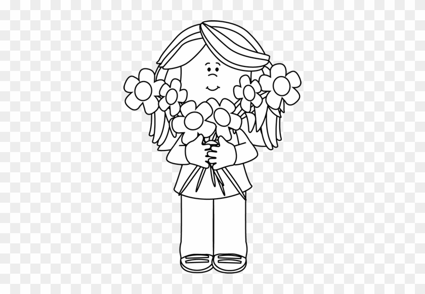Black And White Girl Holding A Bunch Of Flowers - Florist Black And White #292201