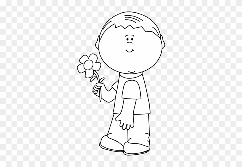 Black And White Boy Holding A Flower - Artist Clipart Black And White #292225