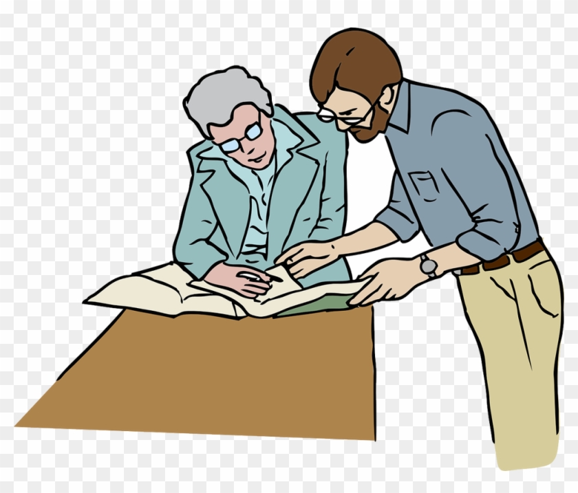 Clip Art Of Teacher Going Over Papers With A Student - Working In Office Clip Art #292230