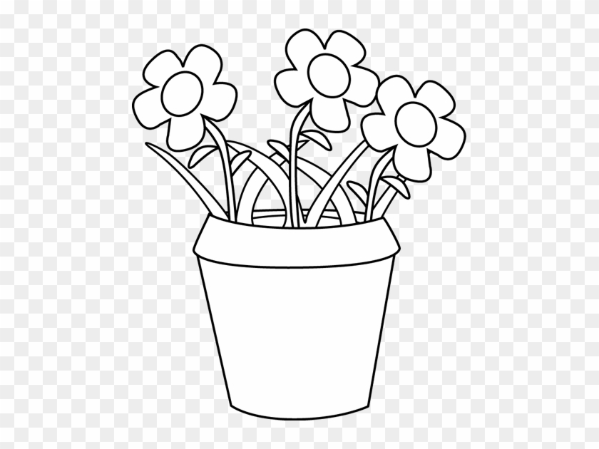 Flower Pot Clipart Black And White - Outline Image Of Flower Pot #292236