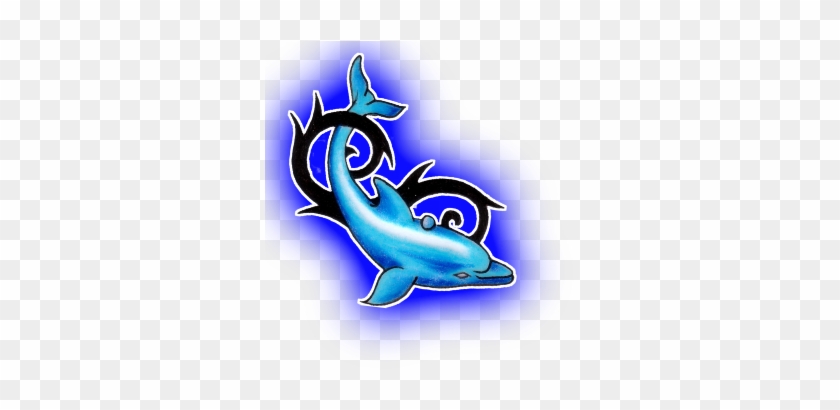 Dolphin tribal tattoo on chest and shoulder