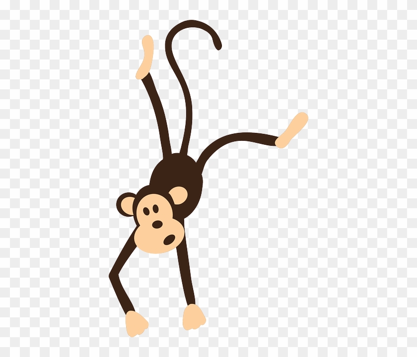 Monkey, Cartoon, Character, Cute, Ape, Isolated, Funny - Monkey Hanging By Tail Clip Art #293235