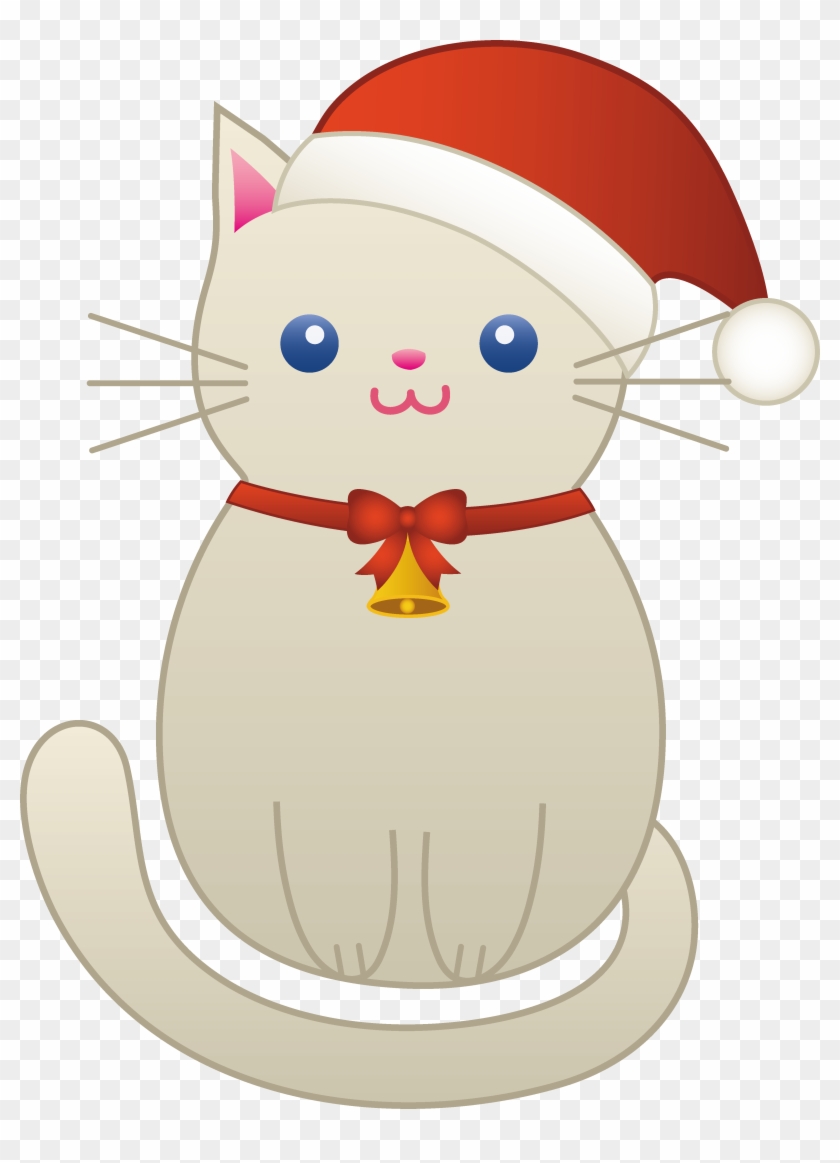 Cute Christmas Cat Clipart - Cartoon Cat With A Santa Hat #293508