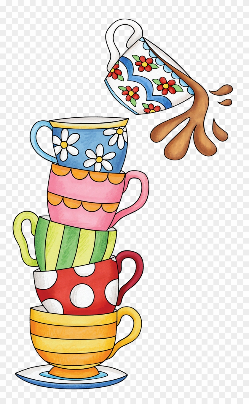 Cups, Tea, Watercolor, Spill, Cute, Stack, Colorful - Stacked Tea Cup Clip Art #295355