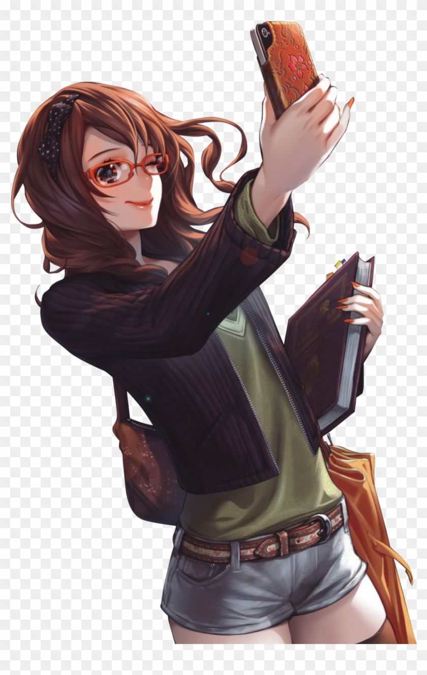 Brunette Manga Girl With Glasses - Anime Girl With Phone #295470