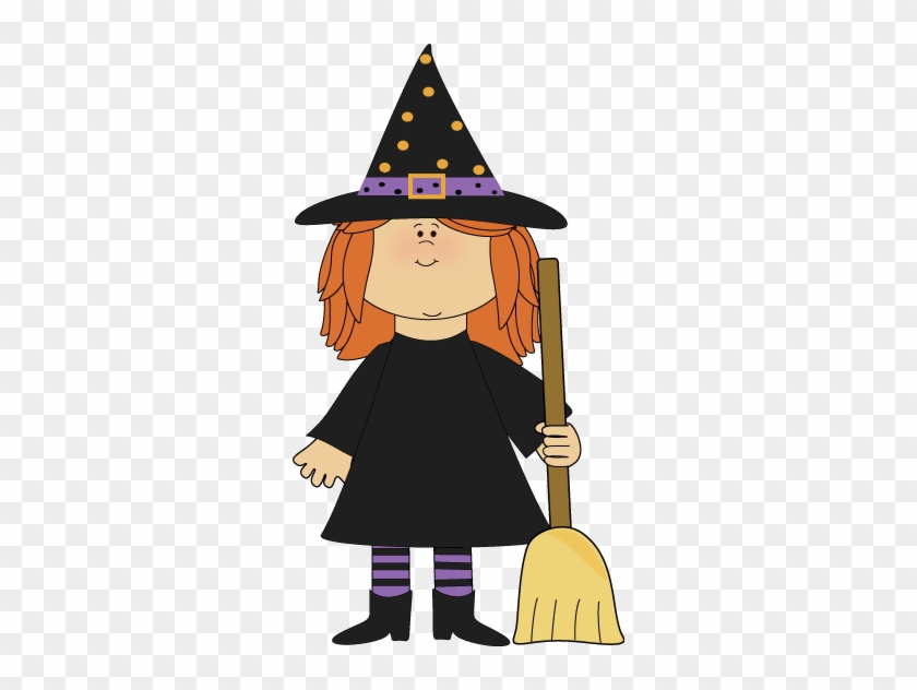 Girl Witch With Broom - Halloween Witch Costume Clipart #295471