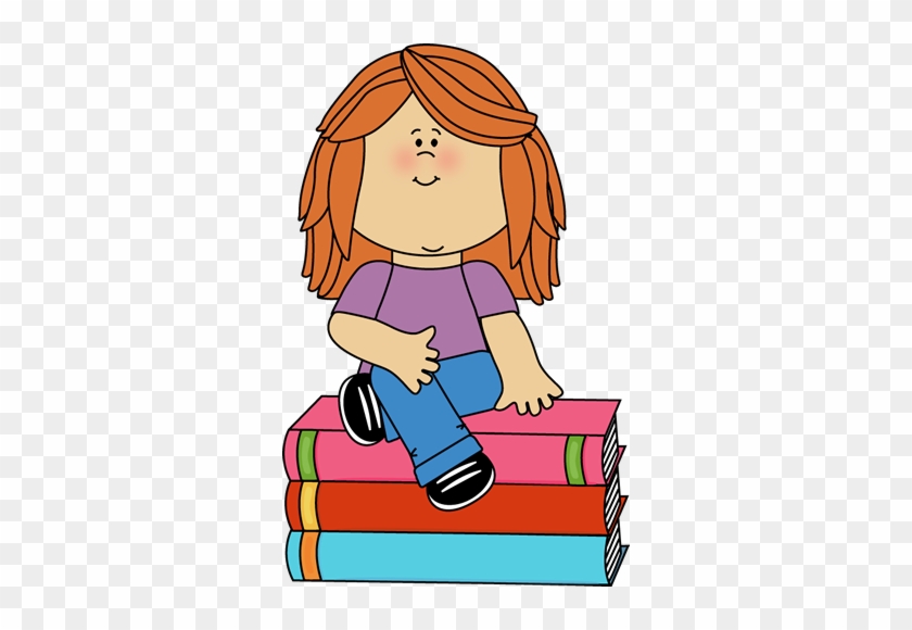 Little Girl Sitting On Books - Little Girl Sitting Clipart #295815