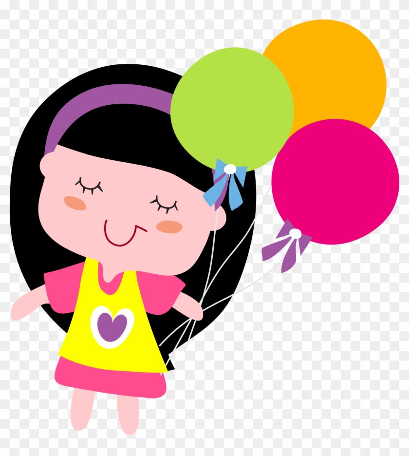 Cartoon Girl Child - Cartoon Lady Holding Balloons #295897