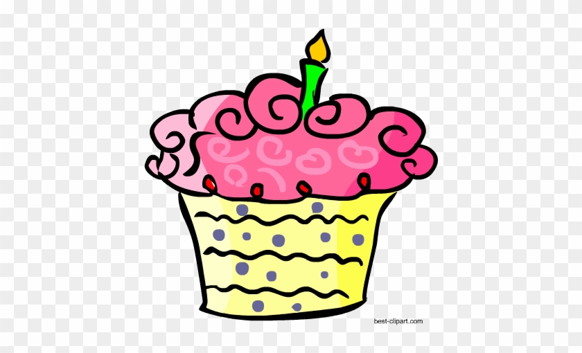 Pink And Yellow Cupcake With Candle Clip Art - Yellow #296055