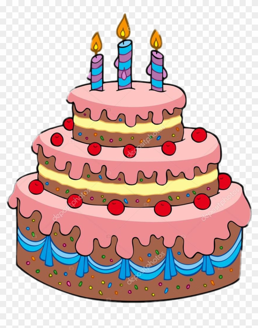 Birthday Cake Pink Lightblue Yellow Red Chocolate Choco - Birthday Cake Cartoon #296169
