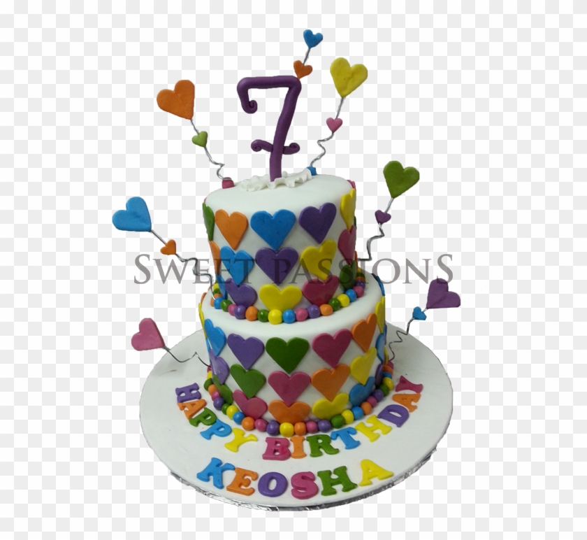 2 Tier Colorful Hearts Cake - Birthday Cake #296338