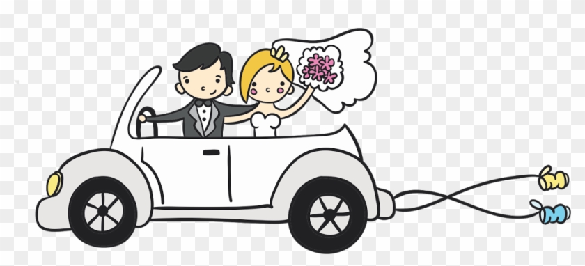 Desenho De Noivinhos Para Convite - Wedding Car Cartoon #296556