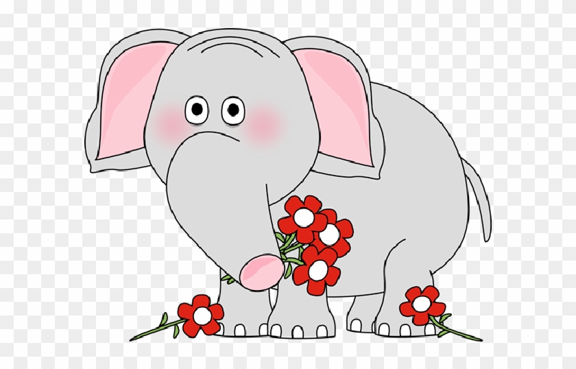Baby Cartoon Elephants With Flowers Clip Art Images - Pink Baby Elephant Cartoon #296625