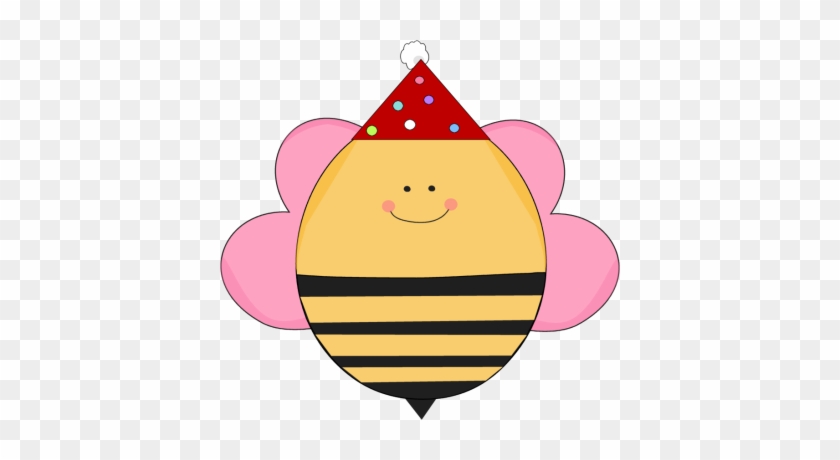 Girl Birthday Bee In A Party Hat - Blue And Pink Bee #296634