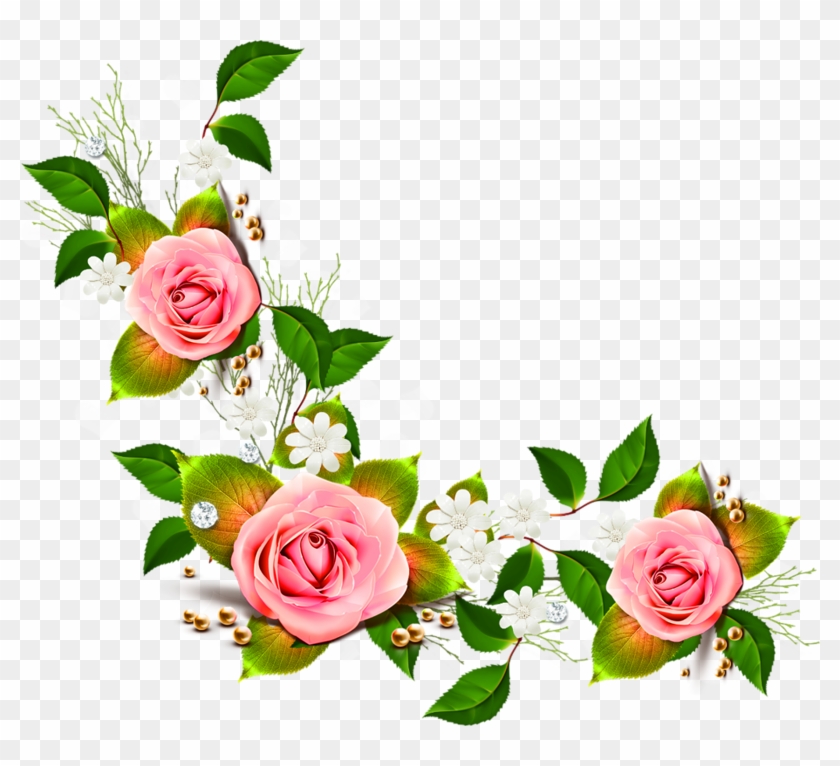 Pink Rose Clipart Floral Corner Borders Pencil And - Pink Flower Corner Png #297504