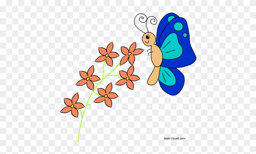 Blue Butterfly And Flowers Clip Art - Blue #297739