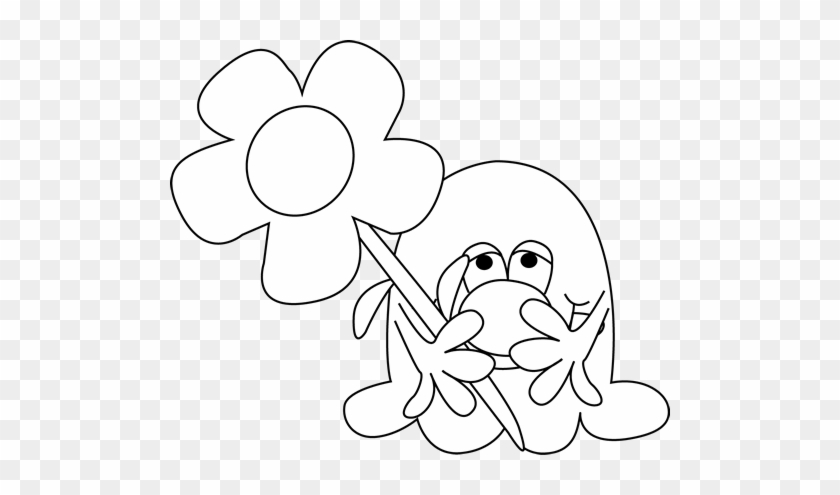 Black And White Monster Holding A Flower - Clip Art #297970