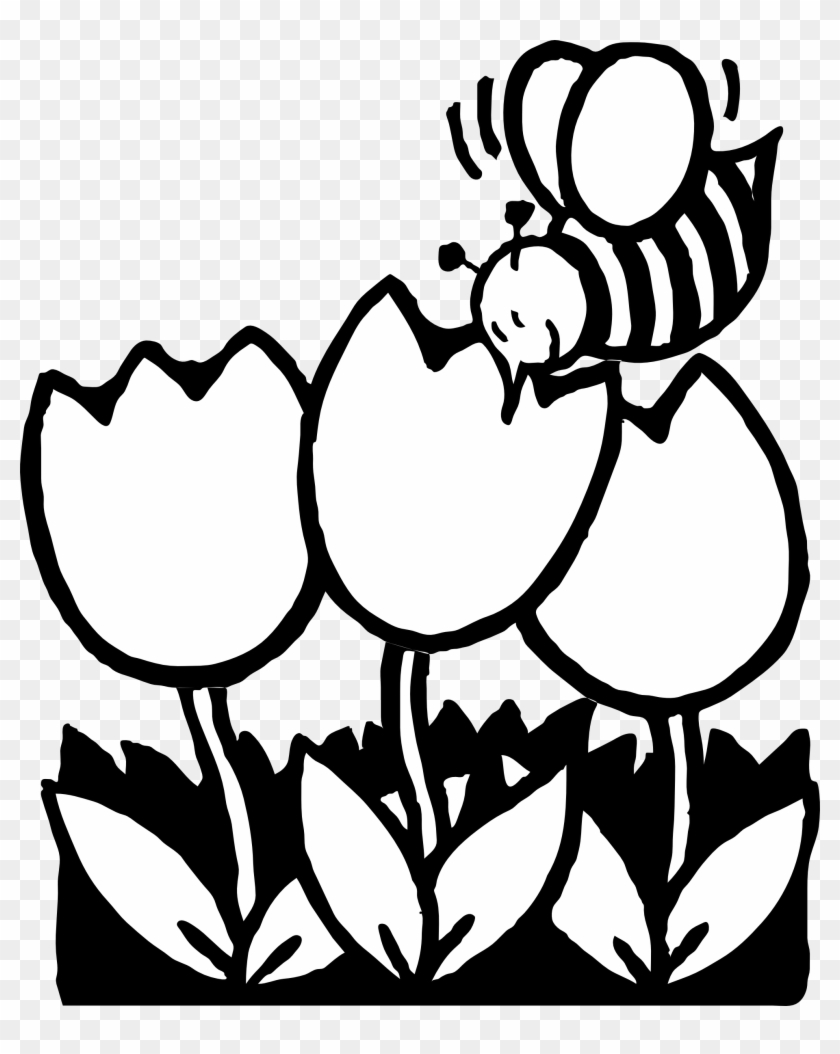 Bee Clipart Line Drawing - Coloring Pages Of Flowers #298093