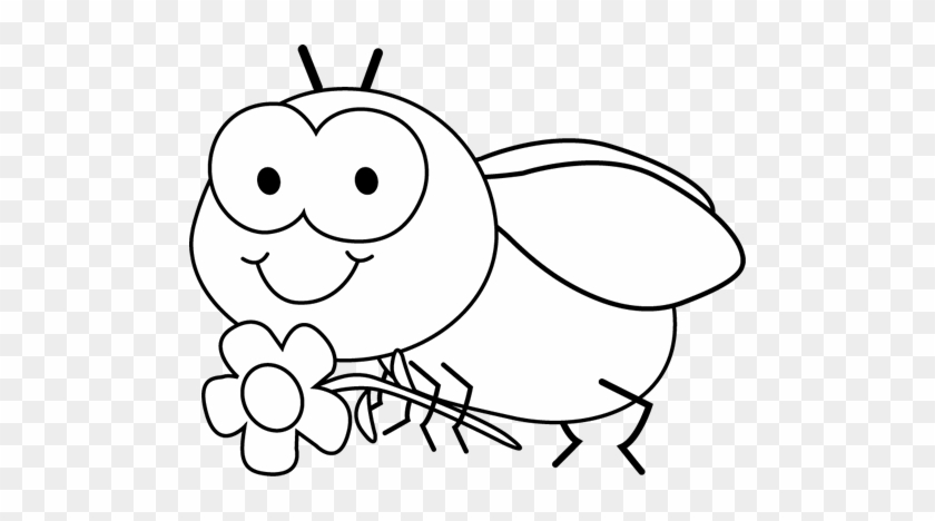 Black And White Fly And Flower Clip Art - Fly Clipart #298094