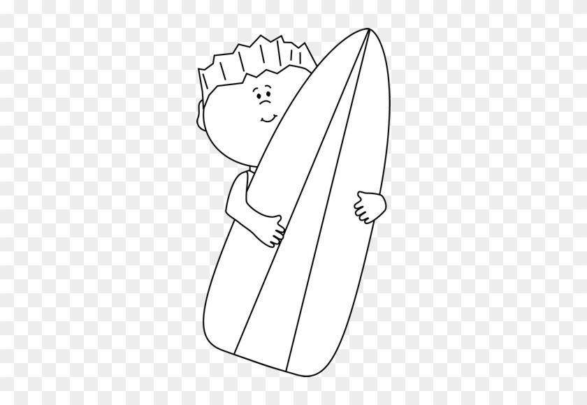 Black And White Boy Holding A Surfboard - Boy In Summer Clipart Black And White #298100