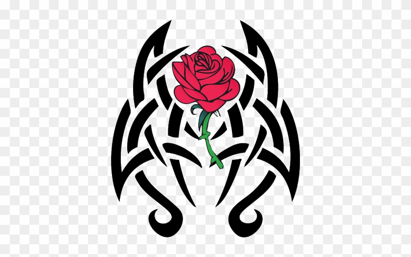 Beautiful Red Rose With Black Tribal Design Tattoo - Skull And Roses Tattoo - Free Transparent PNG Clipart Images Download