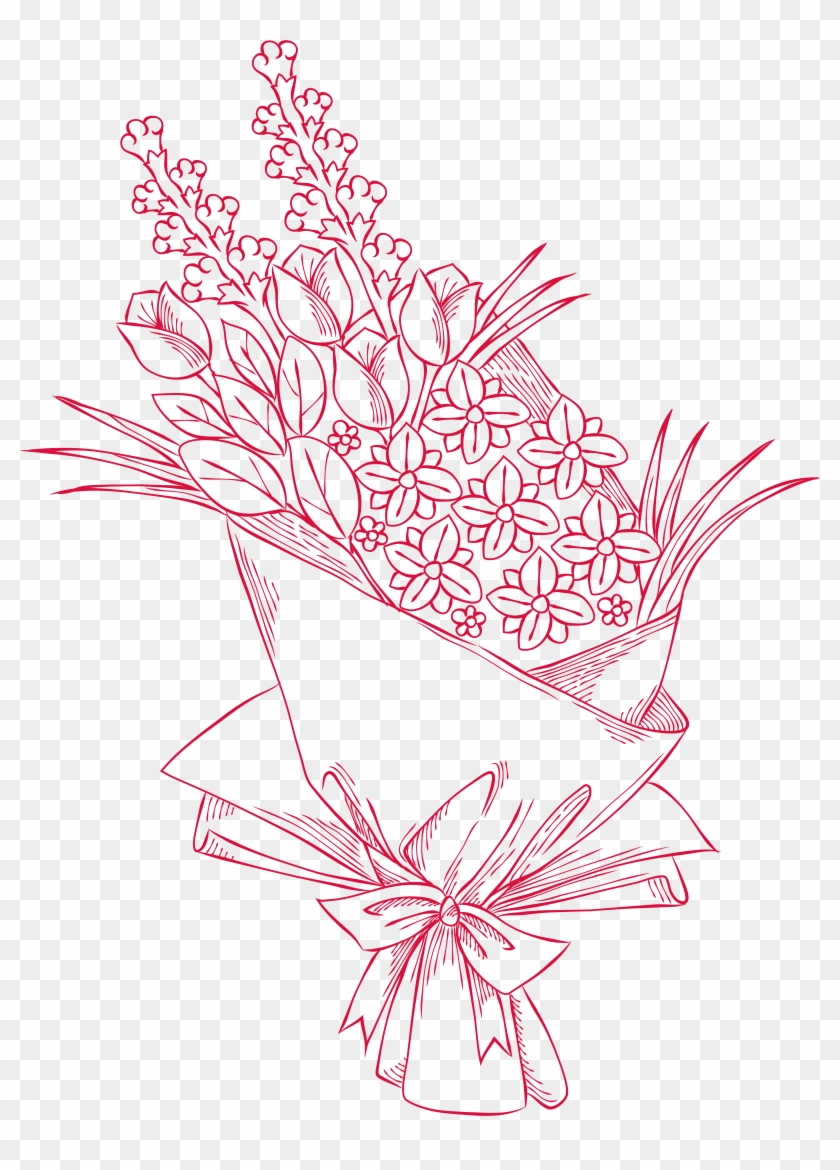 Pink Flower Bouquet Floral Design Drawing - Drawing #299147