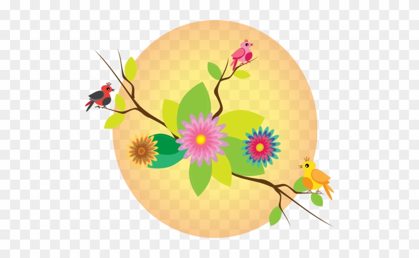 Burung Dan Bunga Di Bawah Matahari Ilustrasi - Clipart Flowers Butterflies Birds Sun #299412