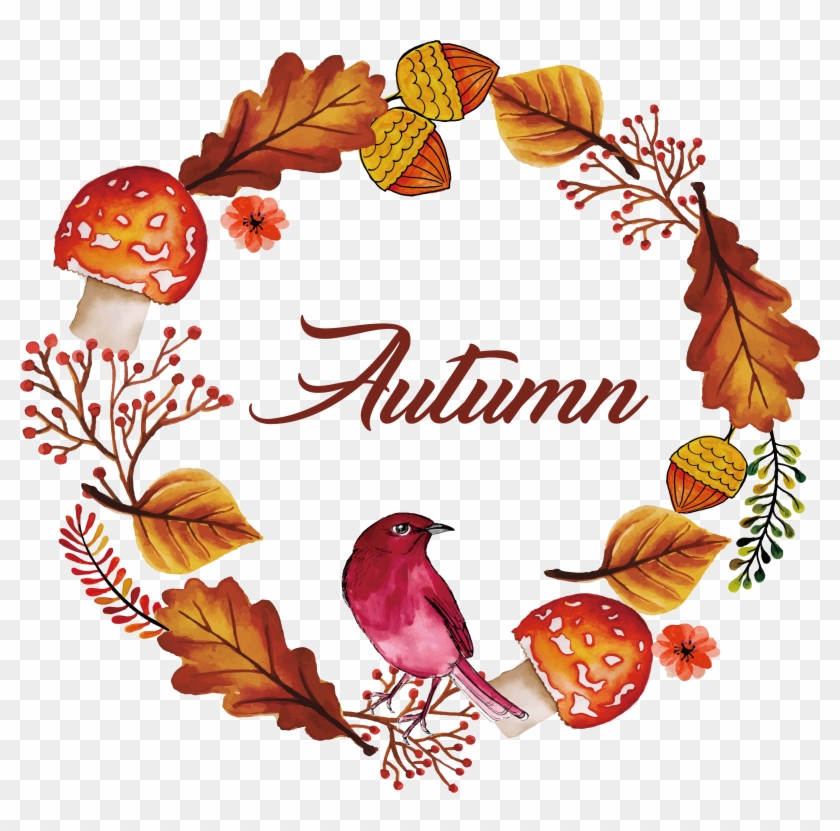Autumn Watercolor Flower And Bird - Flower Watercolor Autumn Png #299435