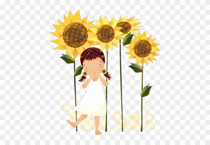 Flower Girls, Sunflowers, Brunettes, Seeds, Clip Art, - 向日葵 卡通 #299526