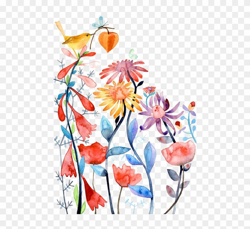 Watercolour Flowers Bird Paper Watercolor Painting - Watercolour Flowers Bird Paper Watercolor Painting #299596