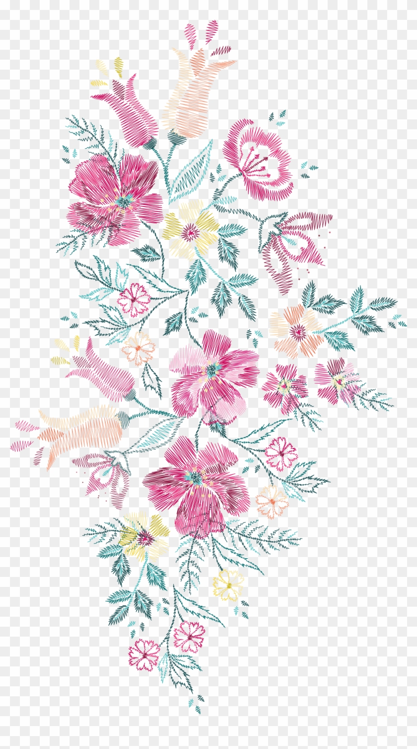 Flower Embroidery Euclidean Vector Floral Design - Flower Embroidery Png #299566