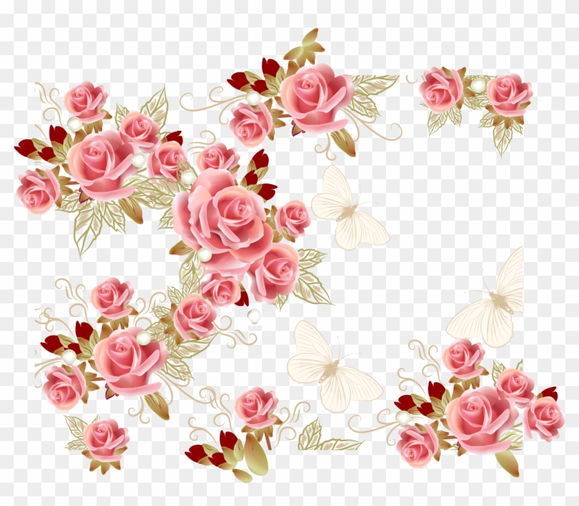 Garden Roses Pink Flower - Floral Pink Roses Png #299574