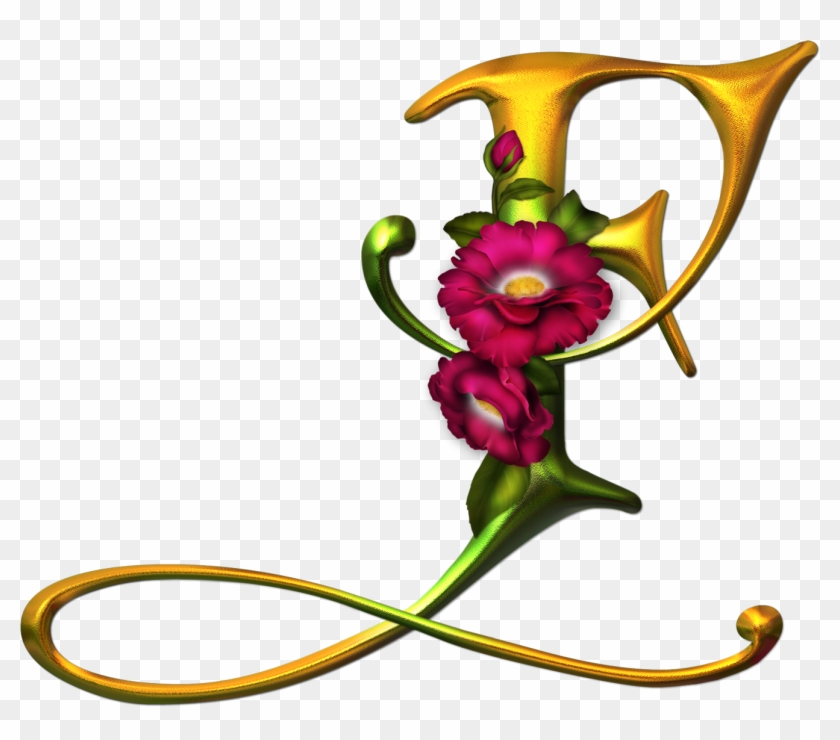 706b9-fcopy - Alfabeto Dorado Con Flores Rosas #299726