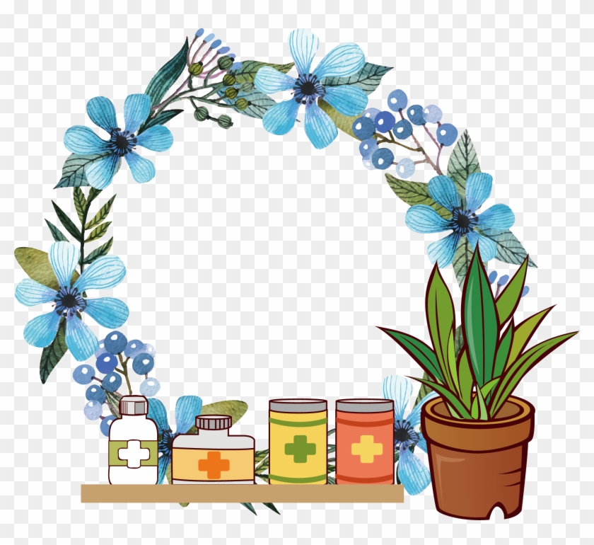 Watercolour Flowers Wreath Blue Clip Art - Watercolour Flowers Wreath Blue Clip Art #299971