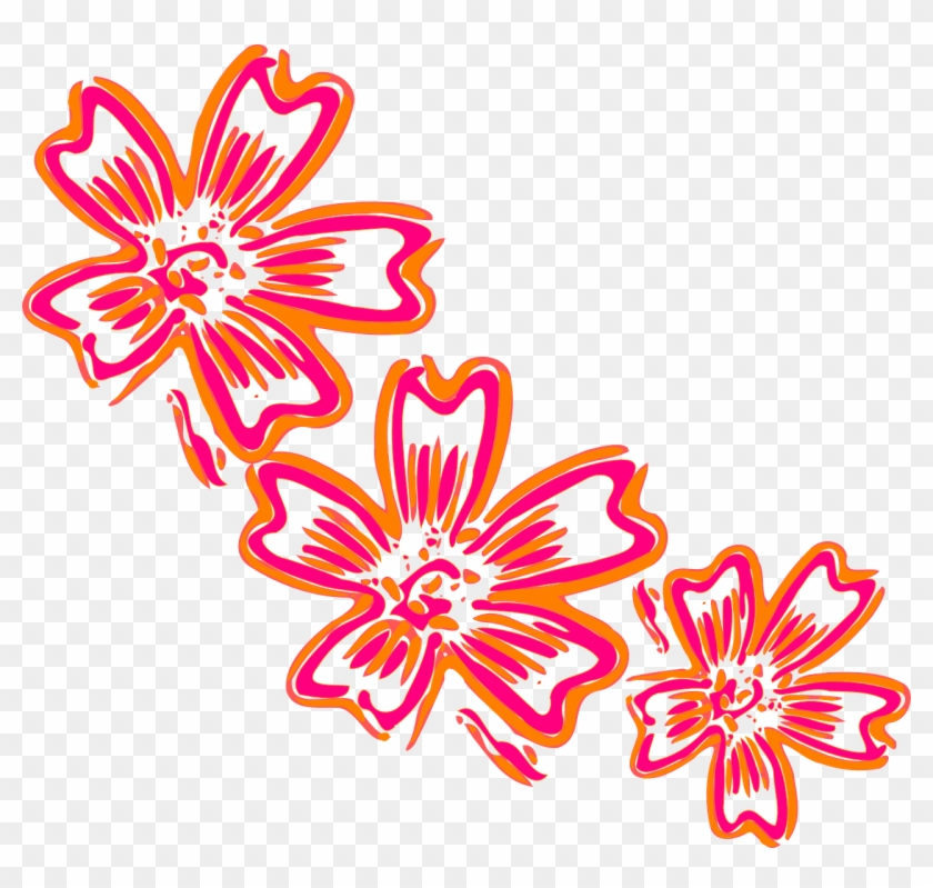 Flowers Orange Pink Design Png Image - Cluster Of Flowers Cartoon #300008