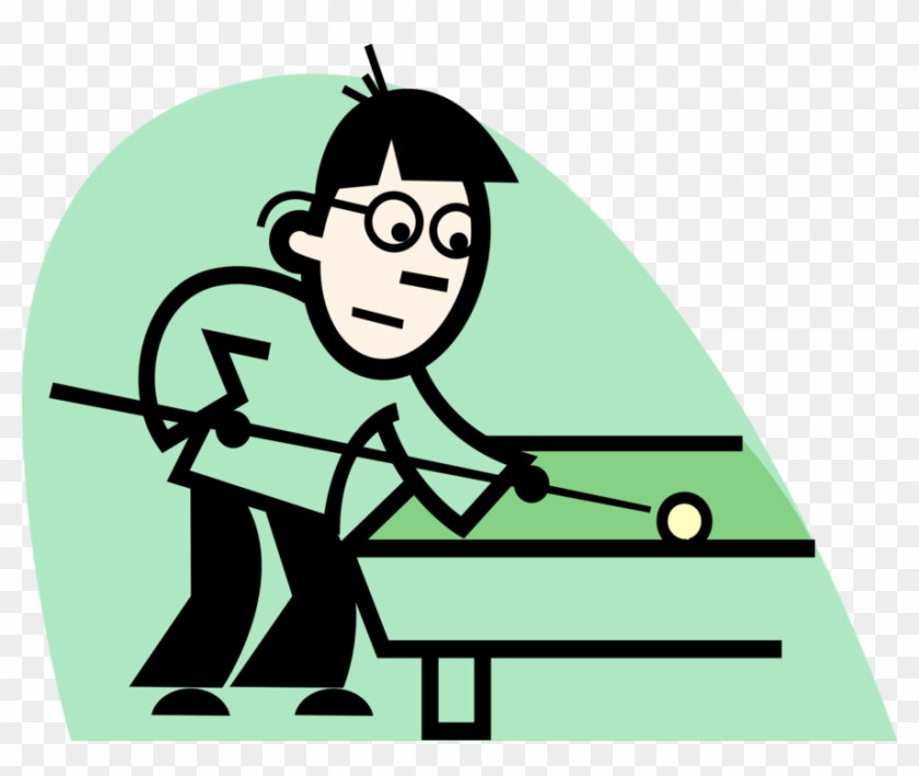 Vector Illustration Of Sport Of Billiards Pool Player - Kid Speaking #300615