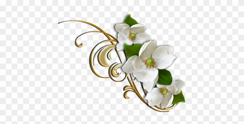 White Flower With Gold Decorative Elemant Clipart Flower - Marcos Para Fotos De Amor #300971
