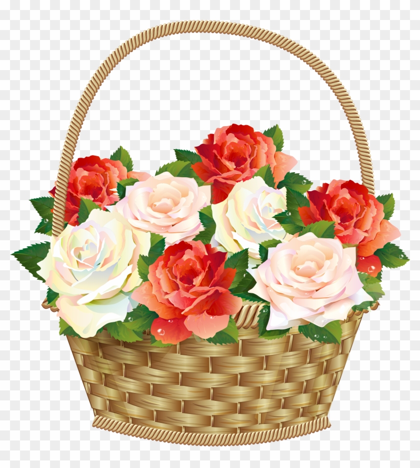 Red Rose Clipart Basket - Basket Of Roses Clipart #302059