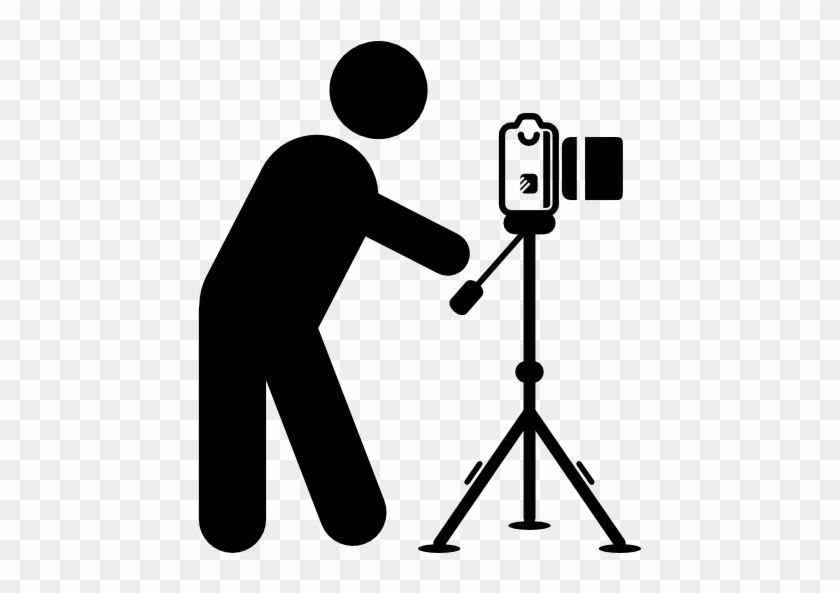 Photographer Standing Behind Photo Camera On A Tripod - Camera On Tripod Icon #302579