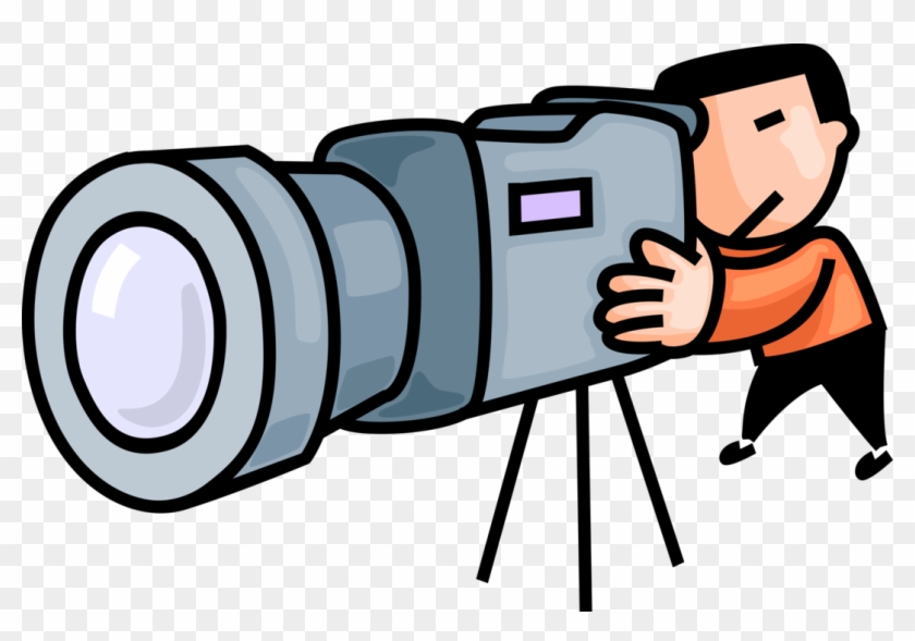 Vector Illustration Of Cameraman Films Scene With Videocamera - Video Camera #302642