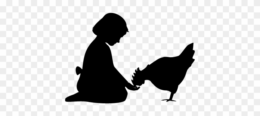 Silhouette Of Girl Feeding Chicken - Feeding Birds Silhouette #303528
