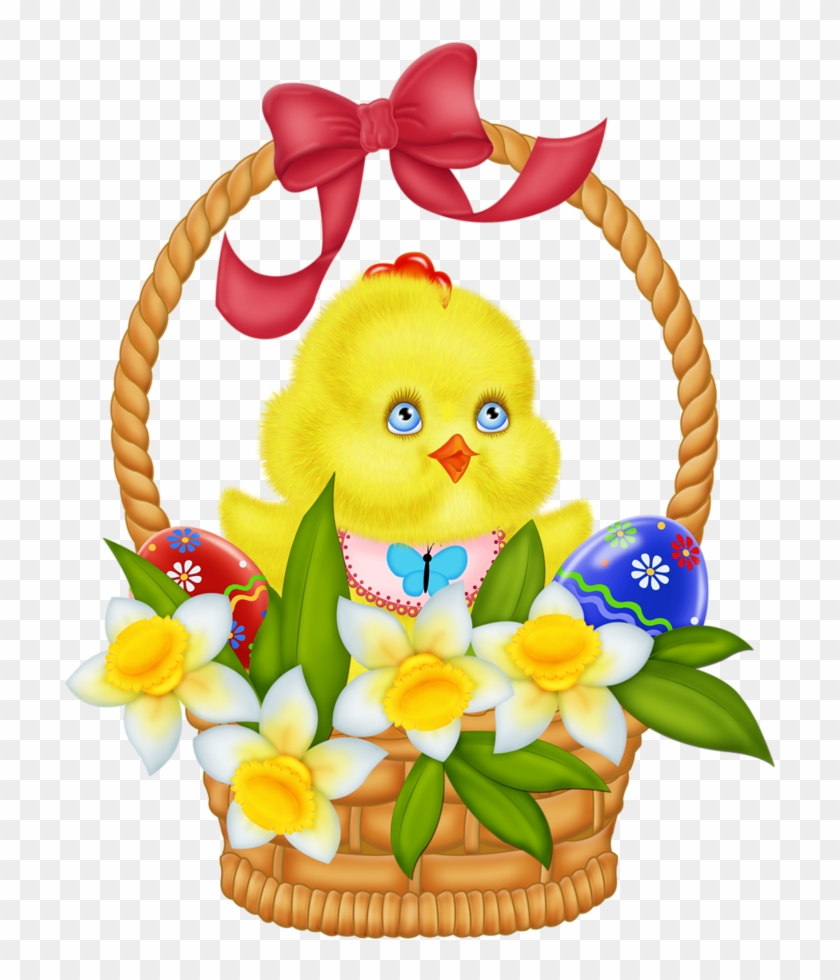 Easter Basket With Eggs Chicken And Daffodils Png Picture - Easter And Chicken Png #303840