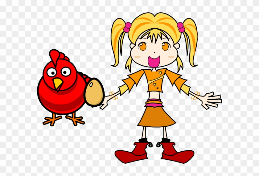 Girl With A Red Hen Clipart #303888