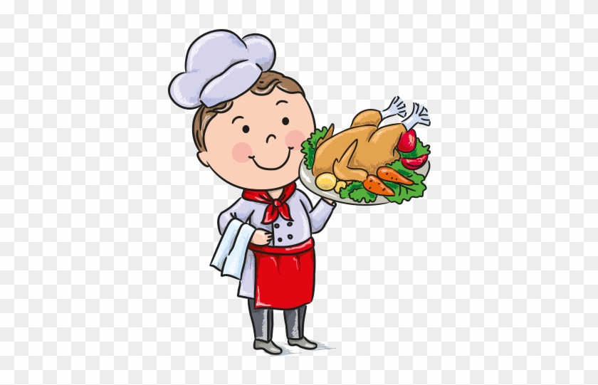 Clipart Tavuk Yemeği Servis Eden Aşçı Çocuk - Comida Caricatura #304145