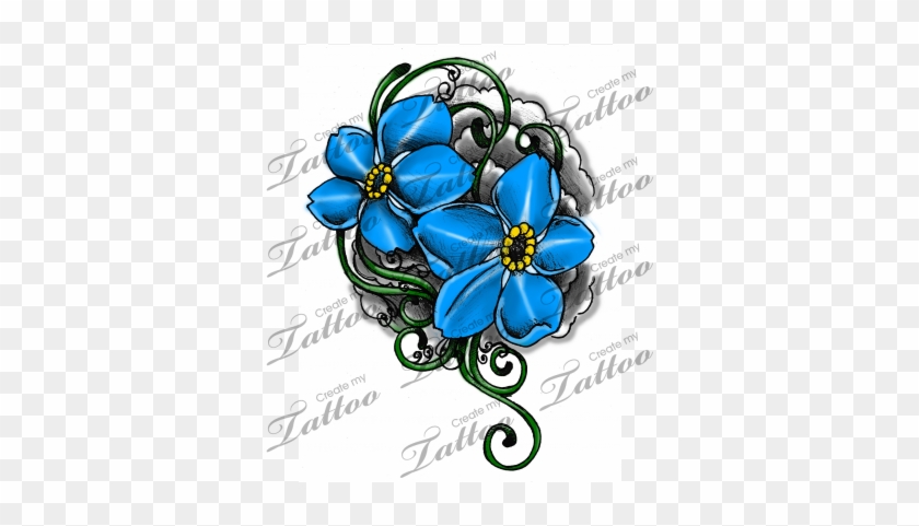 Marketplace Tattoo Forget Me Not Flowers And Vines - Forget Me Not Flower Tattoos Drawings #304309