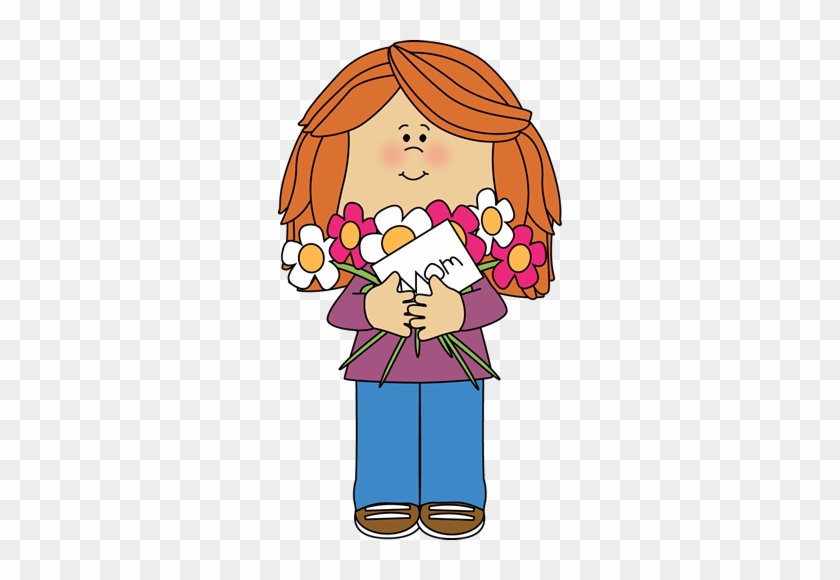 White Caucasian Girl With Red Hair Holding Flowers - Happy Mothers Day Animated #304642