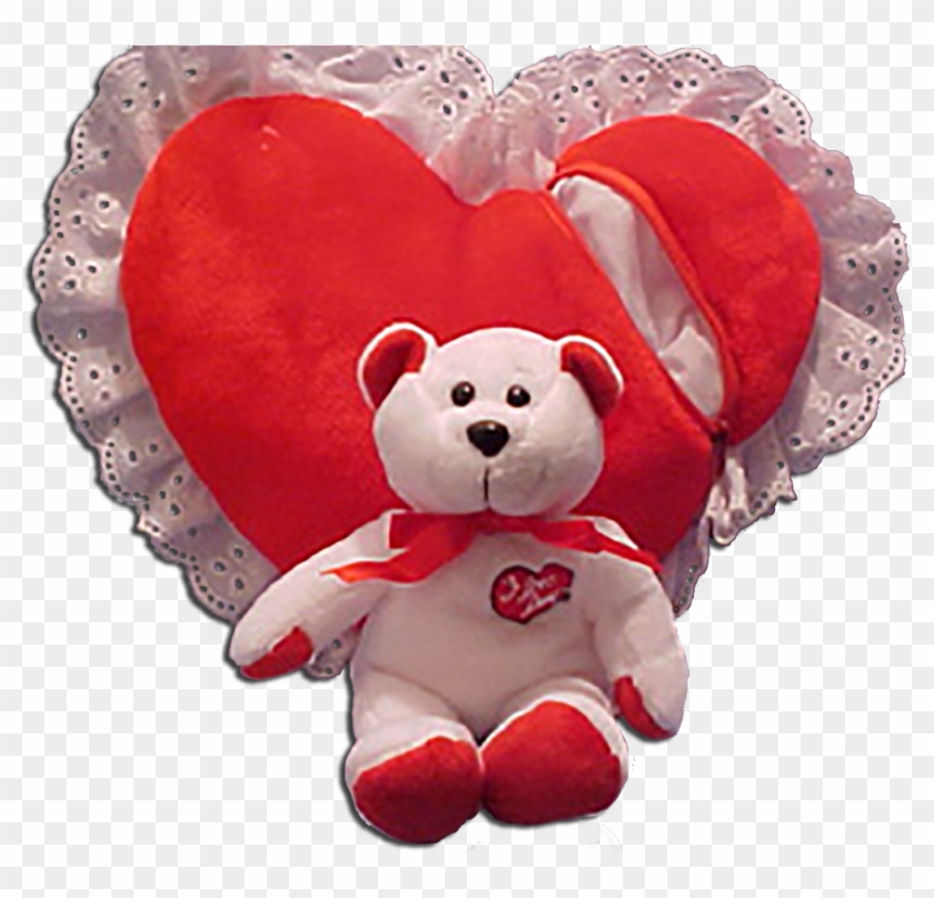 Back Of I Love Lucy Red Heart Pillow With Lace Trim - Love Teddy Bear Transparent Png #304658